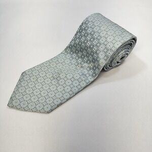 Ermenegildo Zegna 100% Silk Tie Geometric Lattice Made in Italy Light Blue Grey